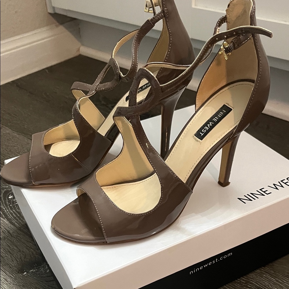 Nine West Brown Patent Leather Strappy Stiletto Sandals - Picture 3 of 7
